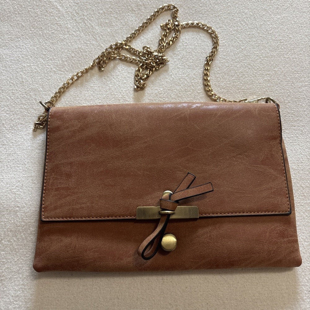 Knot Style Faux Suede Brown Closure Crossbody Bag‎ Gold Handle Boho